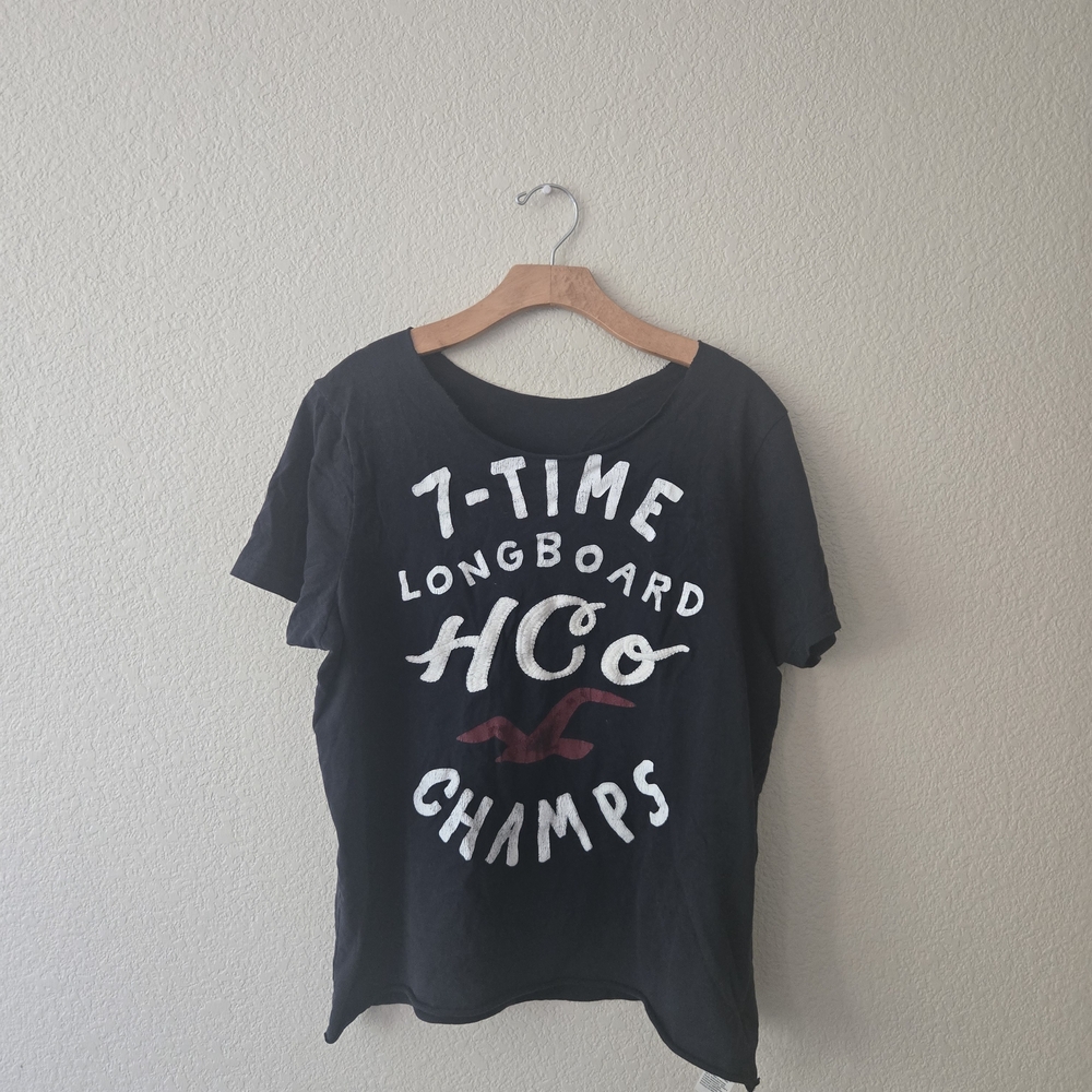 One of a Kind Y2K Reworked Crop Top Hollister Style Raw Neck